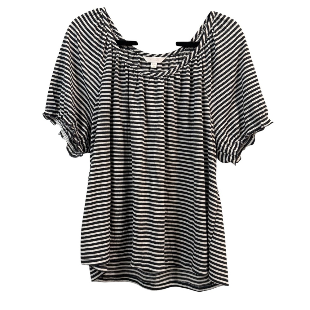 Lauren Conrad Gray & White Striped Blouse | XXL